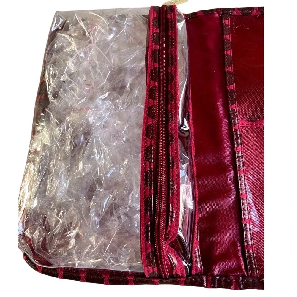 Tartan Twine Red Polka Dot Travel Jewelry Organizer Roll Bag Clutch Pouch NEW‎